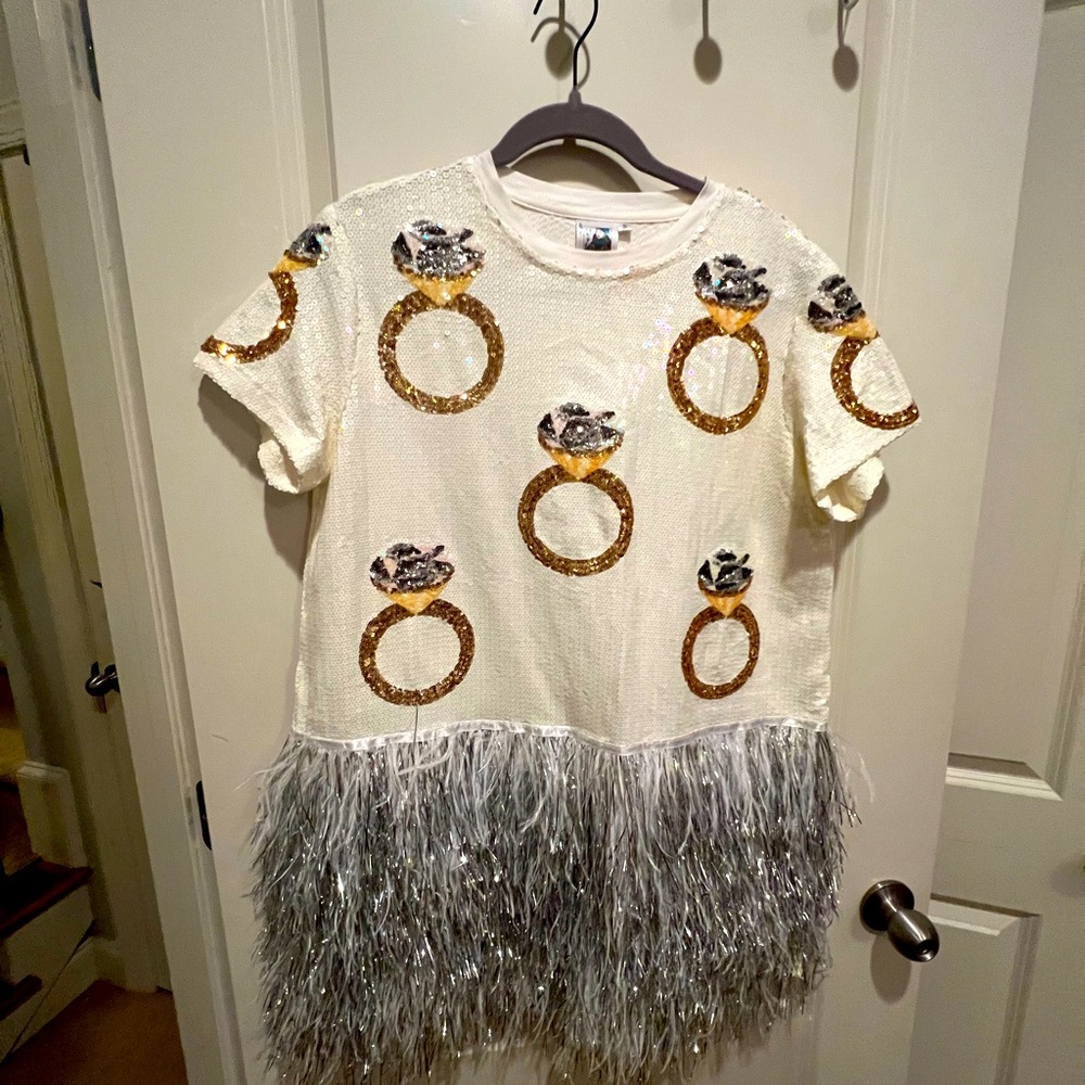 QUEEN OF SPARKLES White and Gold Sequin Dress